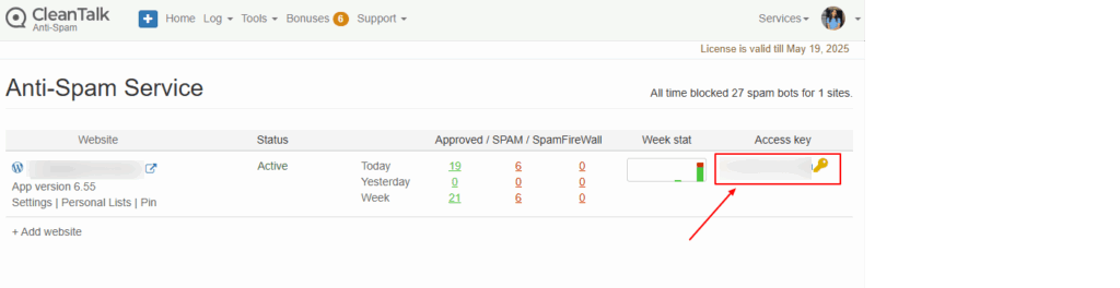 Access Key From Cleantalk