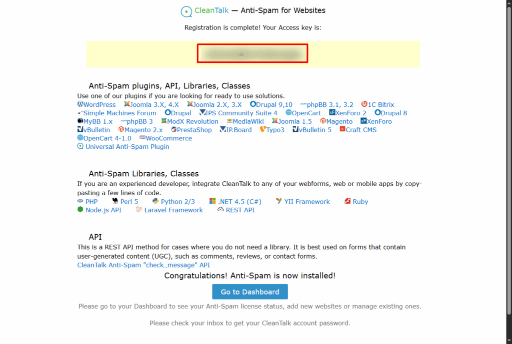 CleanTalk Access Key