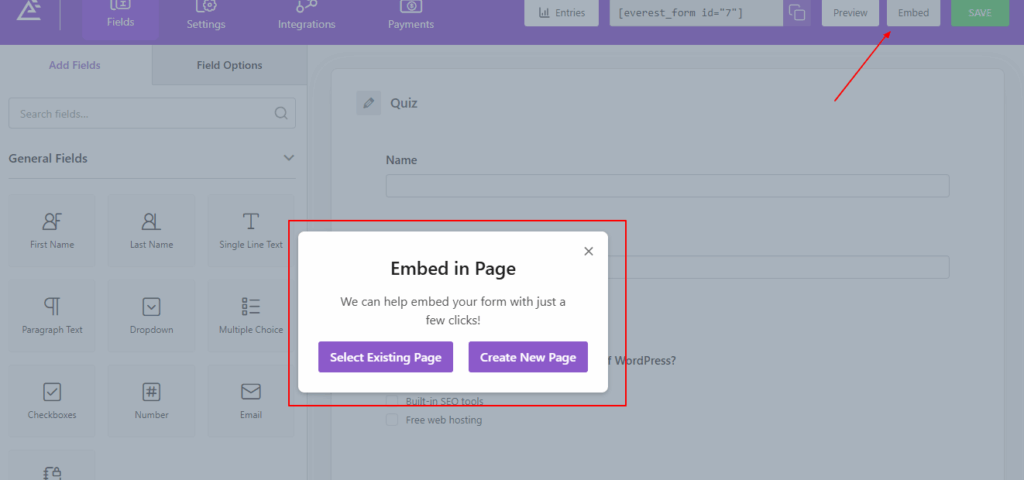 Embed Form in Page or Post
