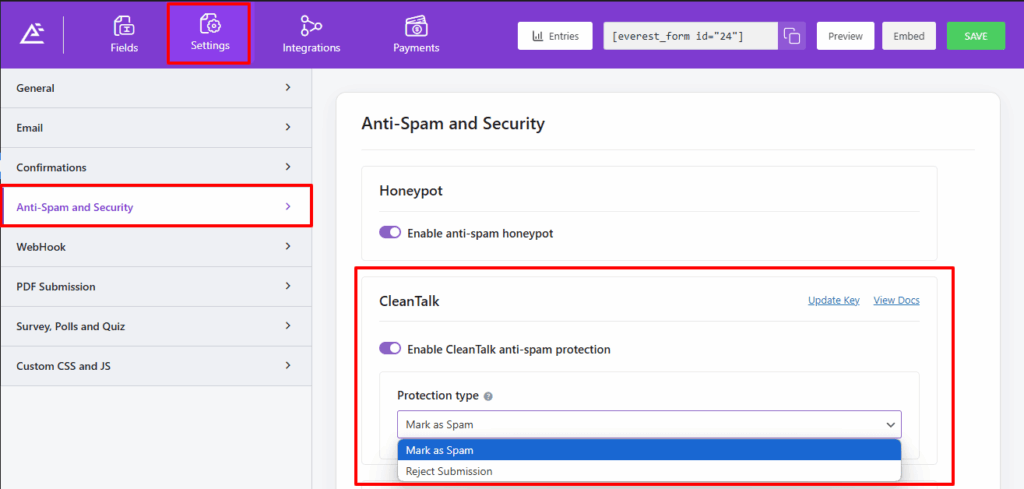 Enable CleanTalk in Individual Form